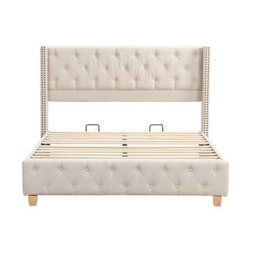Upholstered King Size Bed With Slatted Frame And Headboard